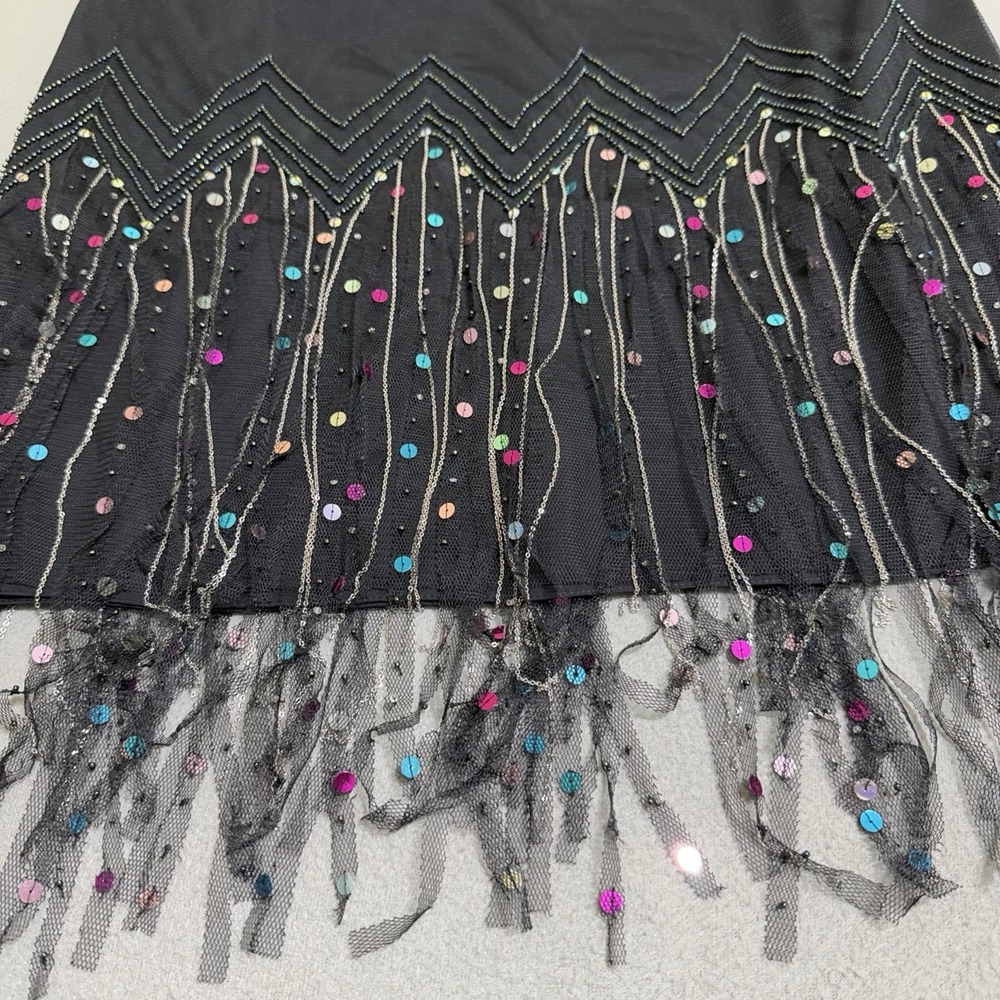 Black Skirt 6 Mesh Heavily Beaded Chain Whimsygoth Dressy Fringe Fairy Glam Y2K - Picture 5 of 16